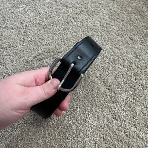 Unknown Brand Black Genuine Leather Belt Silver Hardware Men's Size 38